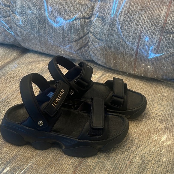 Jordan Black Sandals with Gold Accents - Picture 2 of 5